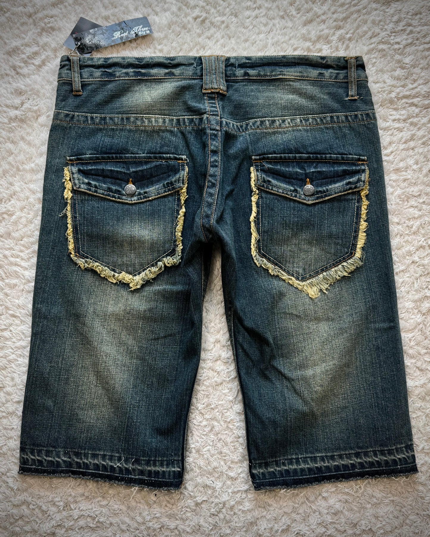 Root Three Fringed Cargo Denim Shorts