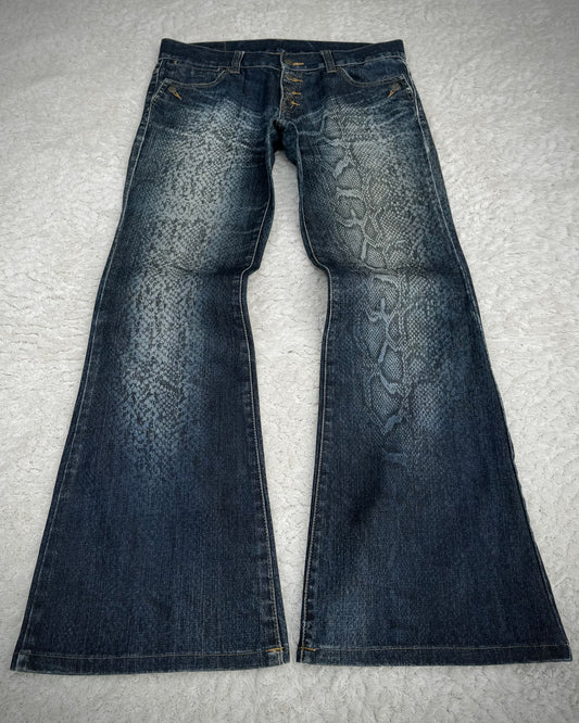 Tornado Mart Snakeskin Pattern Flared Denim