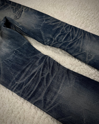Fuga Whiskered Honeycomb Washed Snakeskin Flared Jeans