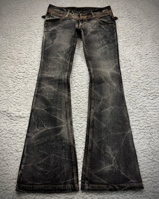 Tornado Mart Python Belted Flared Jeans