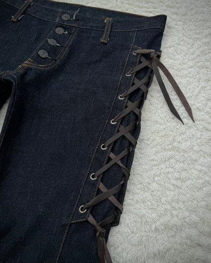 Dee Dee Raw Denim Lace Up Flared Bell Bottoms