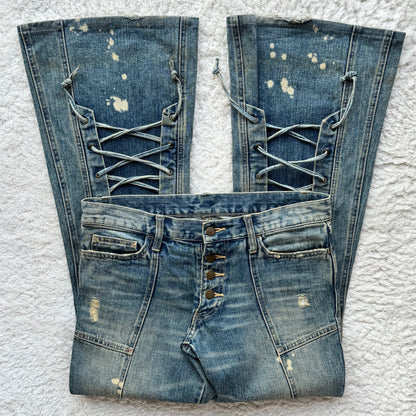 Tornado Mart Mud Washed Backlace Flared Jeans