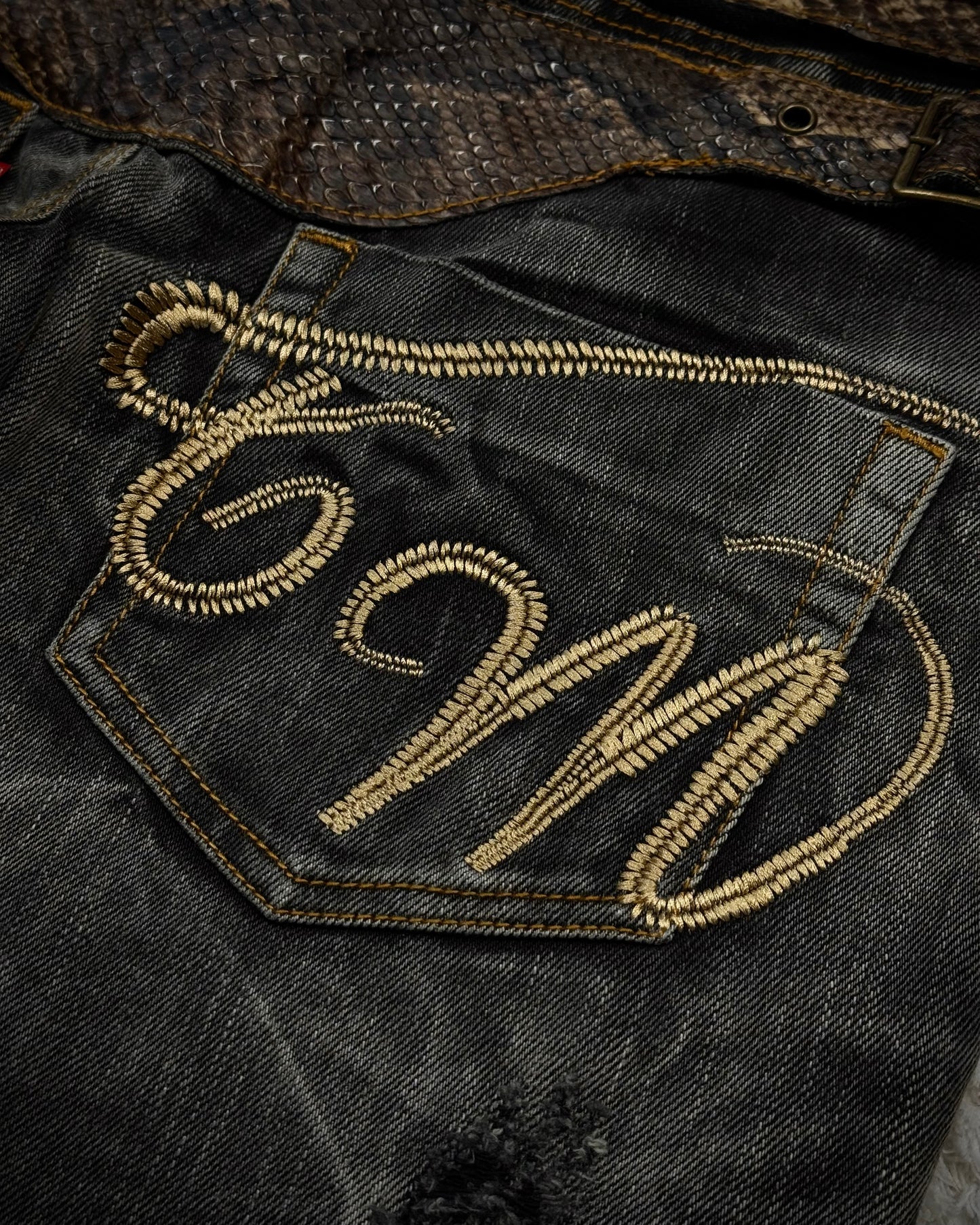 Tornado Mart Python Belted Flared Jeans