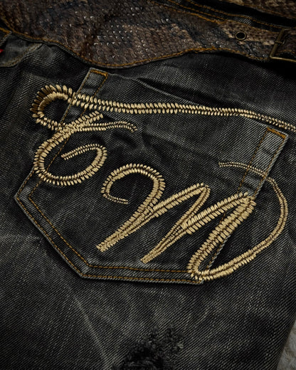 Tornado Mart Python Belted Flared Jeans