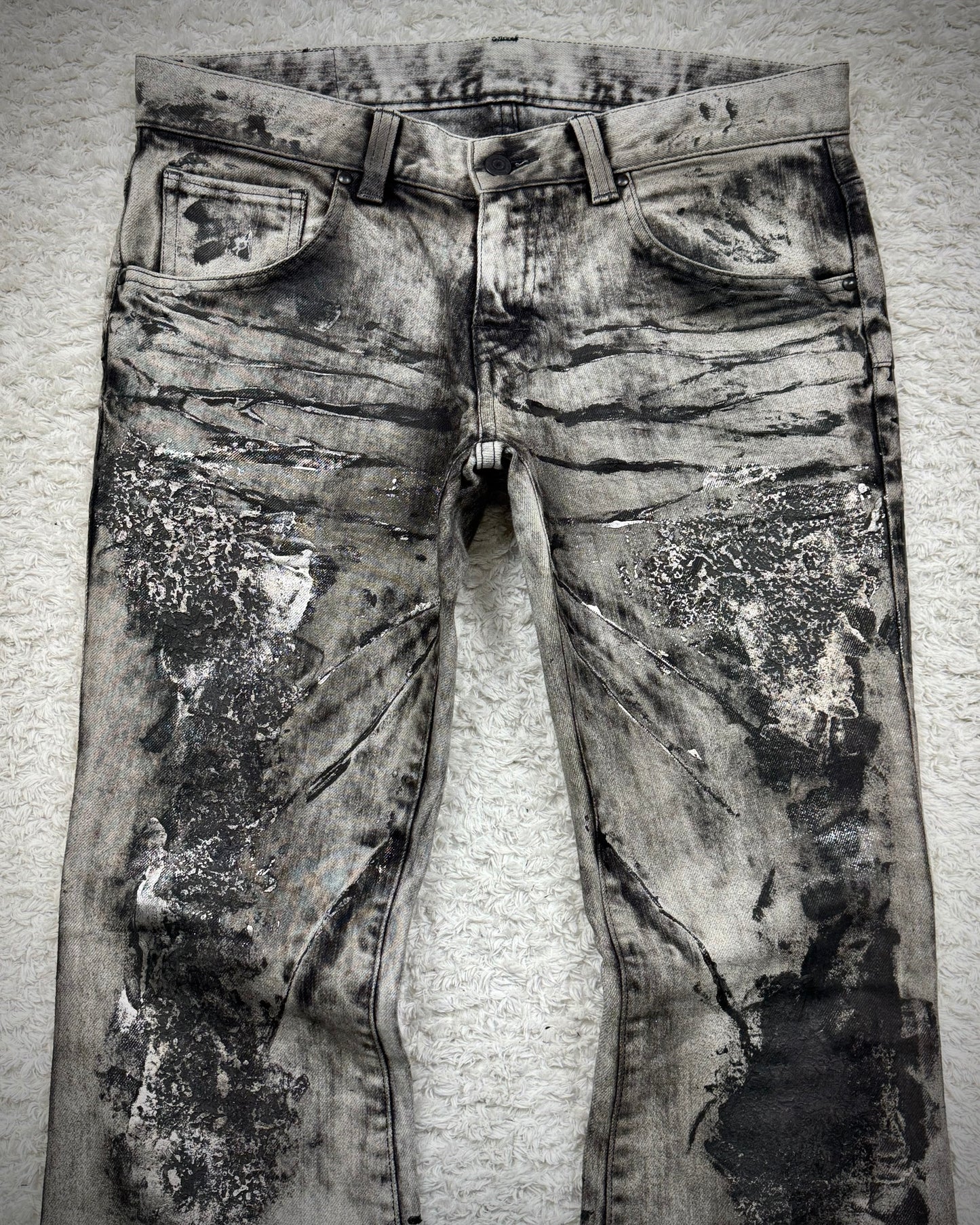 Tornado Mart Silver Clawmarks Coated Flared Jeans