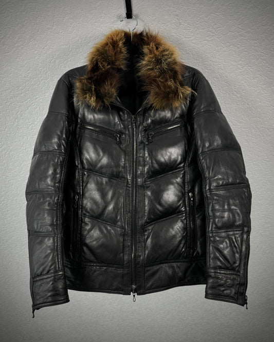 Shellac Fur Collar Leather Puffer Jacket