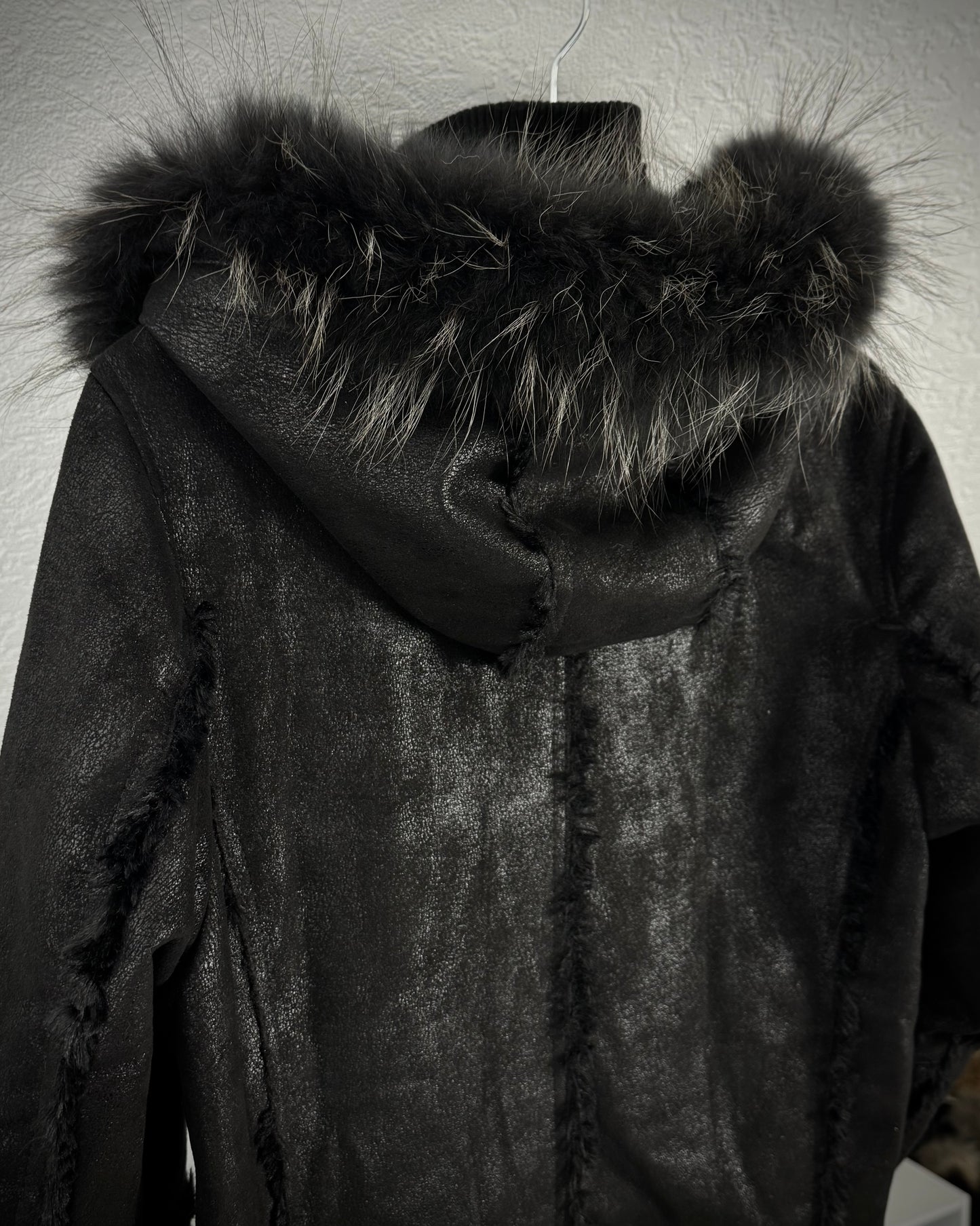 Fuga Fur Hood Fringed Luster Jacket