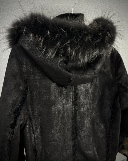 Fuga Fur Hood Fringed Luster Jacket