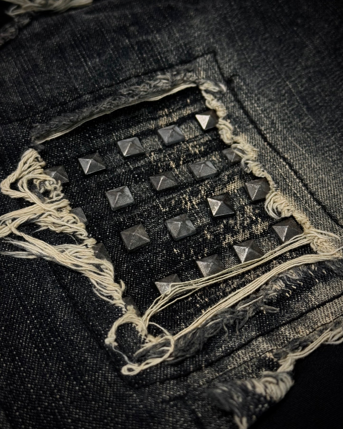 Lowbox Double Waisted Studded Repaired Flared Jeans