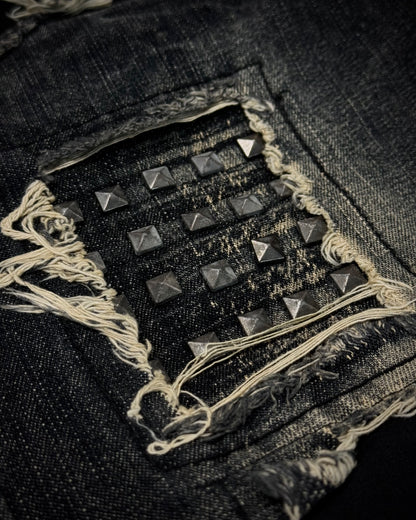 Lowbox Double Waisted Studded Repaired Flared Jeans