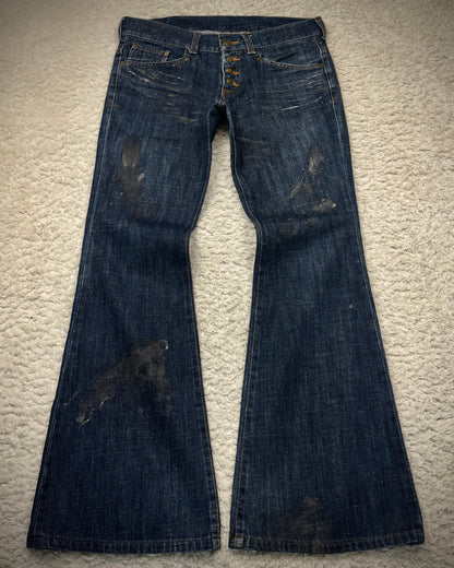 Tornado Mart Whisker Coated Backlace Flared Jeans