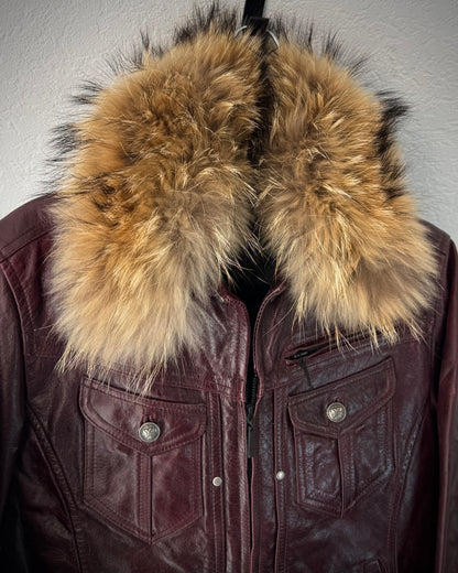 A.S.M. Chunky Fur Wine Dyed Leather Jacket