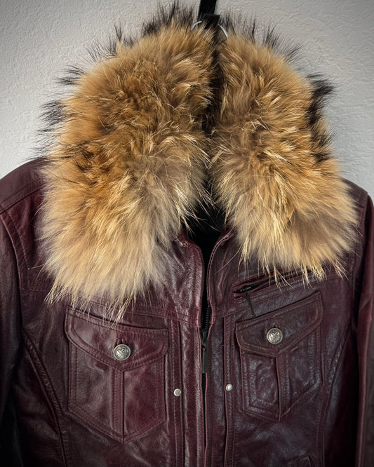 A.S.M. Chunky Fur Wine Dyed Leather Jacket