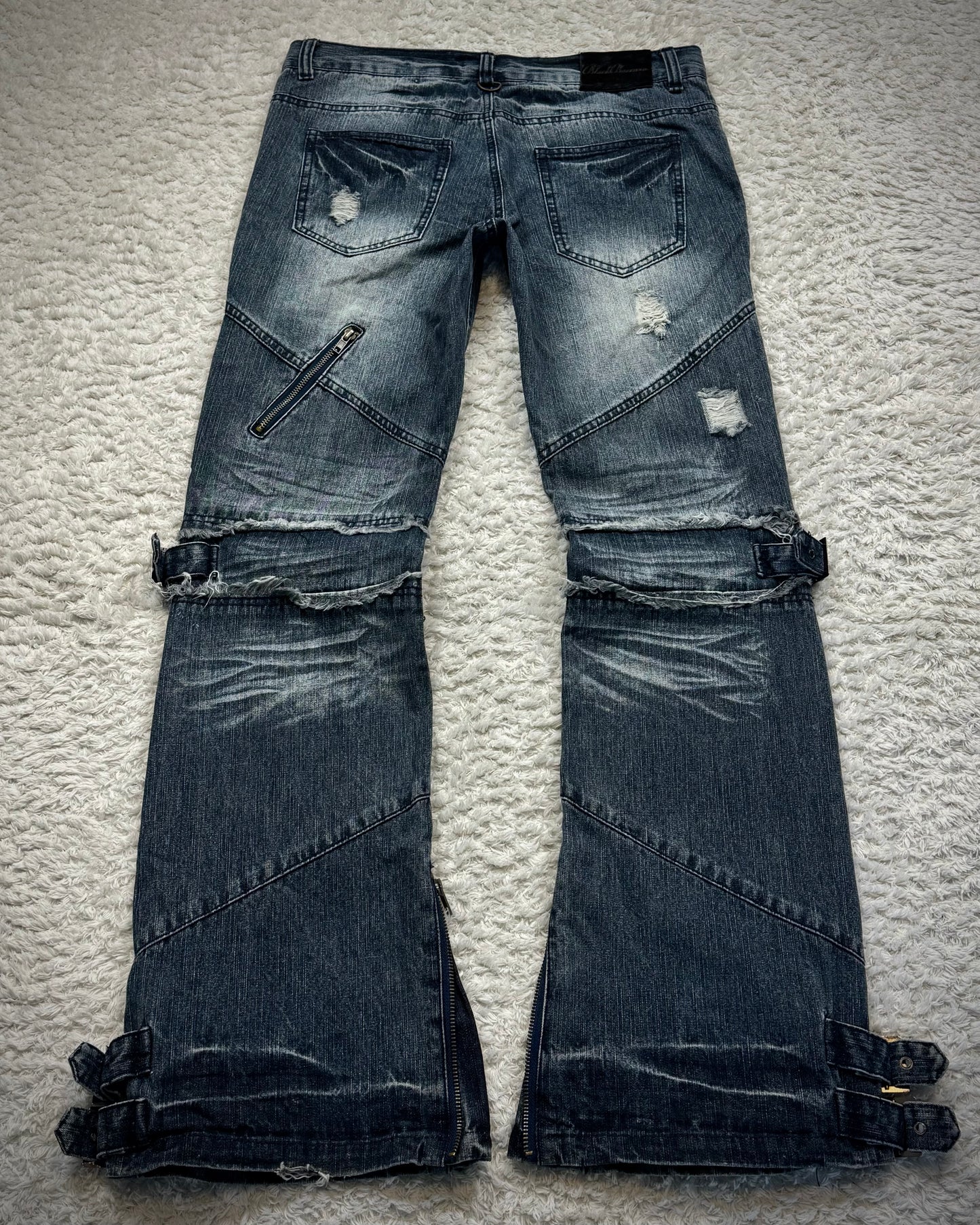 Black Baccara Zippered Bondage Flared Jeans