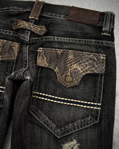 Tornado Mart Python Detailed Spiral Bootcut Jeans