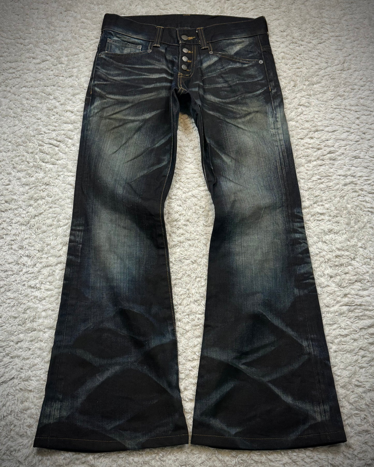 Tornado Mart Clawmarks Coated Flared Jeans