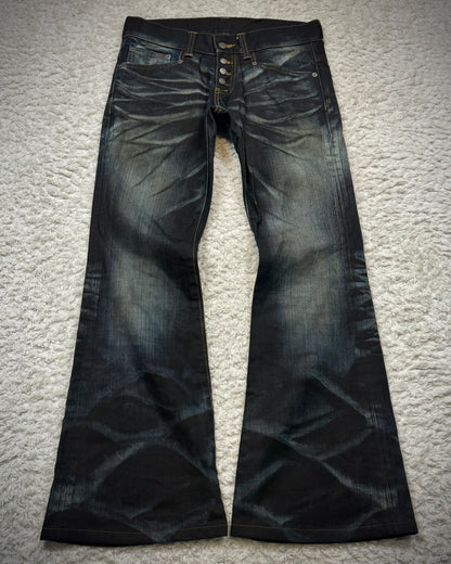 Tornado Mart Clawmarks Coated Flared Jeans