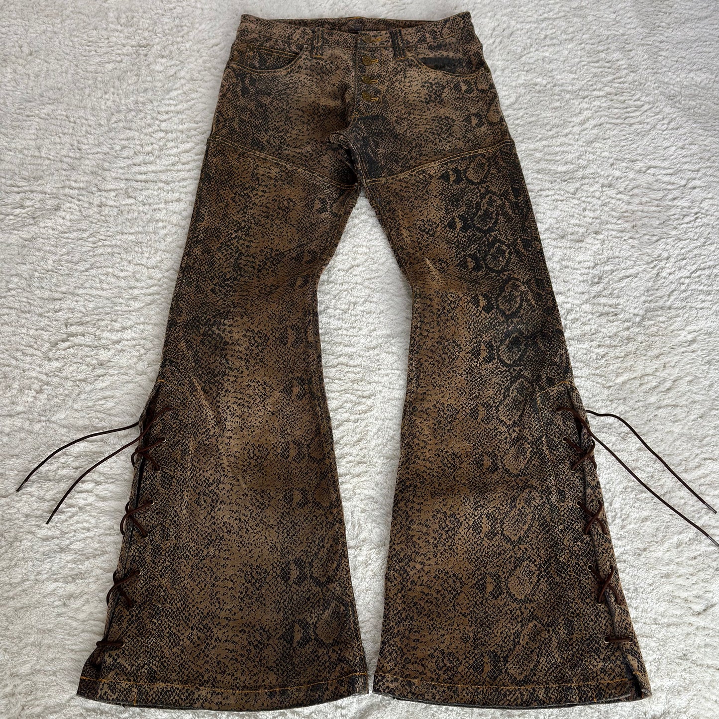 Tornado Mart Python Bell Bottom Flared Lace-Up Pants