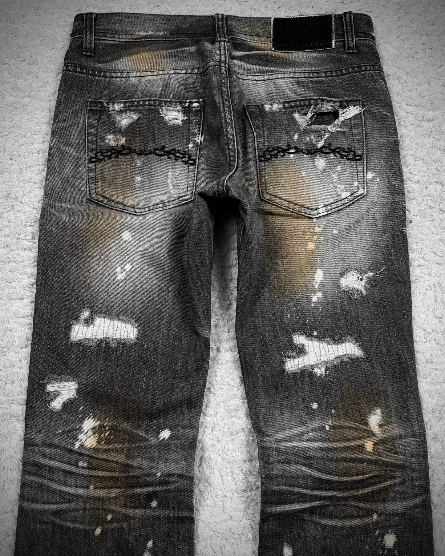 Midas Repaired Distressing Rust Washed Flared Jeans