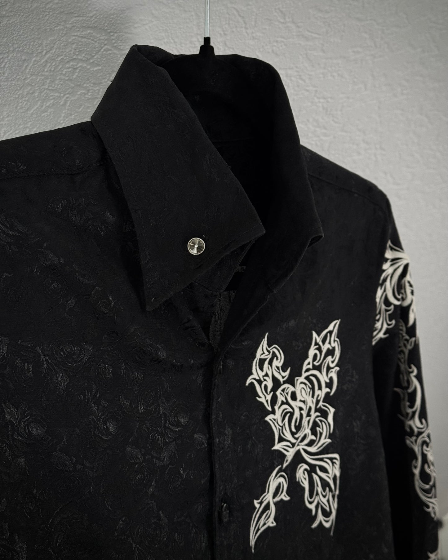 Tornado Mart Tribal Embroidery Floral Button Up Shirt