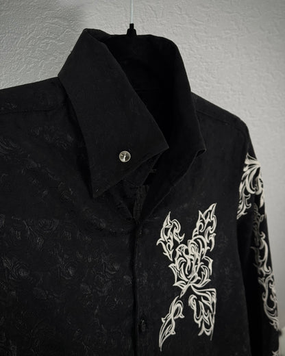 Tornado Mart Tribal Embroidery Floral Button Up Shirt