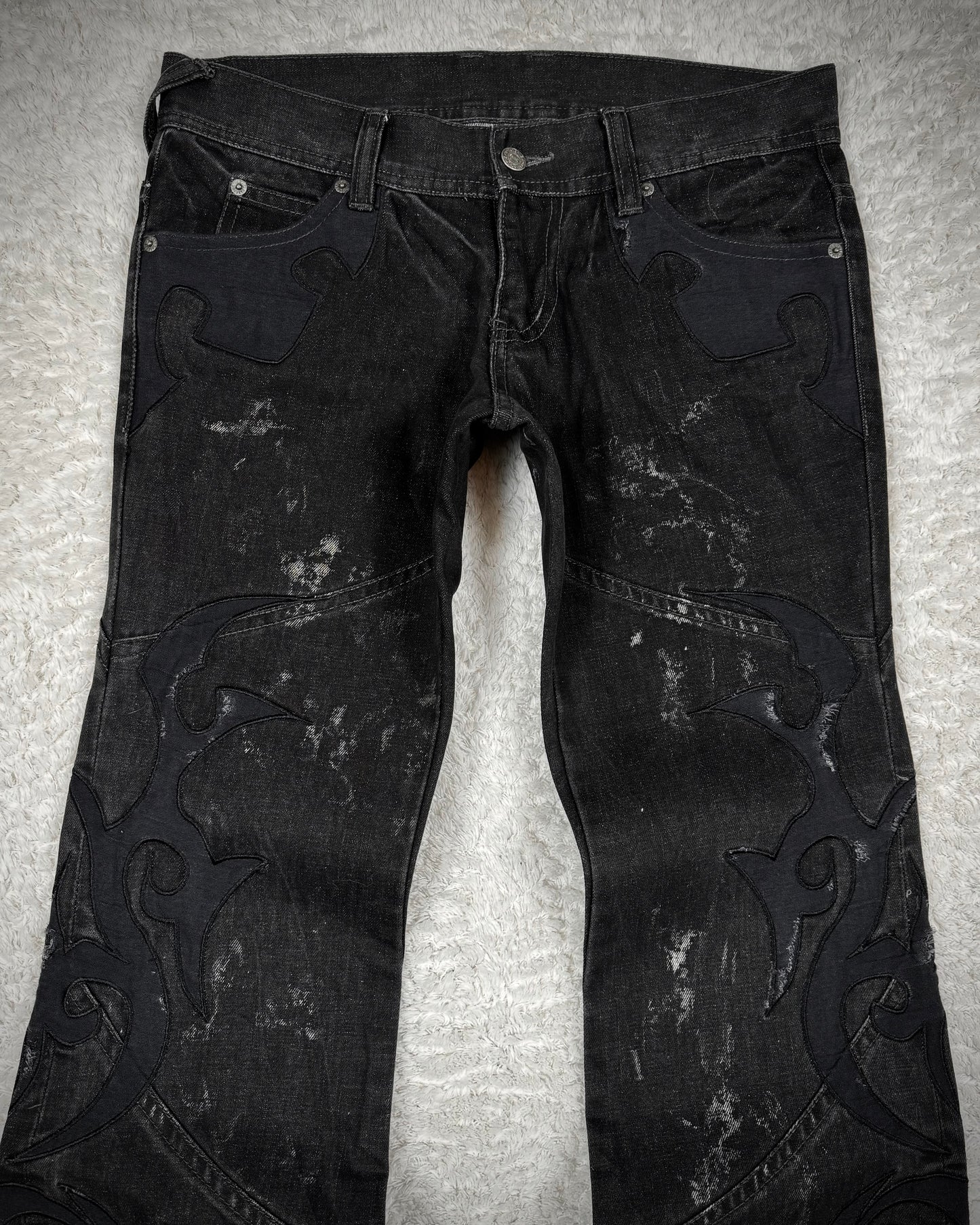 Tornado Mart Tribal Patched Flared Jeans