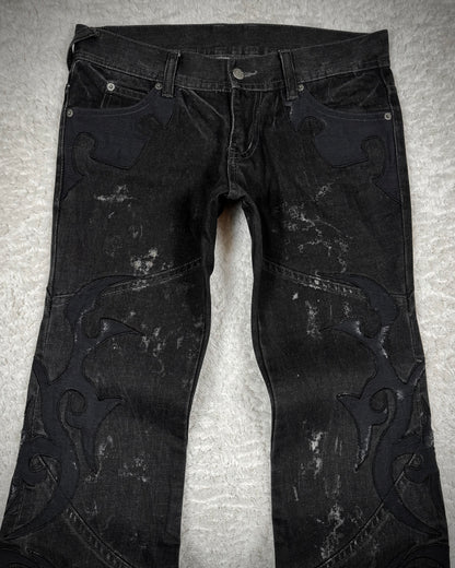 Tornado Mart Tribal Patched Flared Jeans