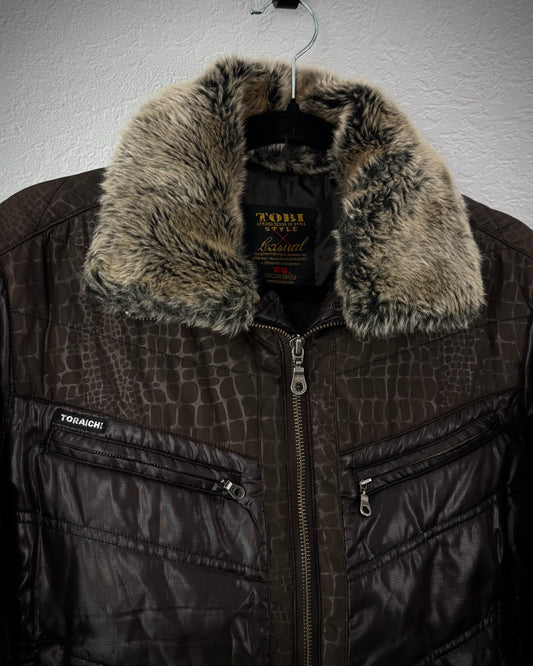 Toraichi Crocodile Waxed Fur Collar Lightweight Puffer Jacket