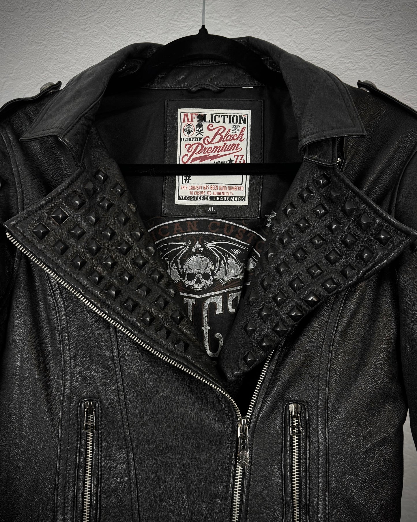 Affliction Black Studded Leather Biker Jacket
