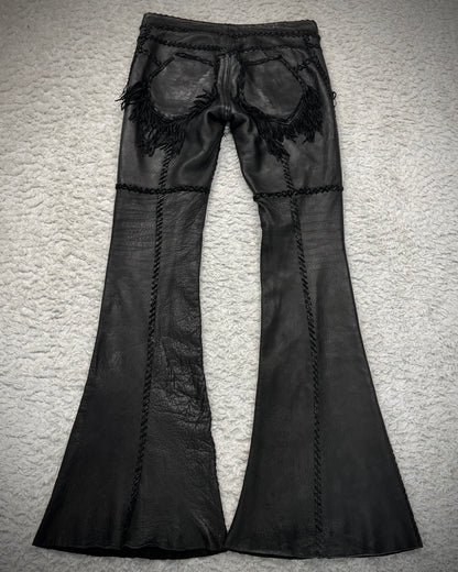 L.G.B. “Carlos” Fringed Scar Stitched Lace Up Flared Leather Pants
