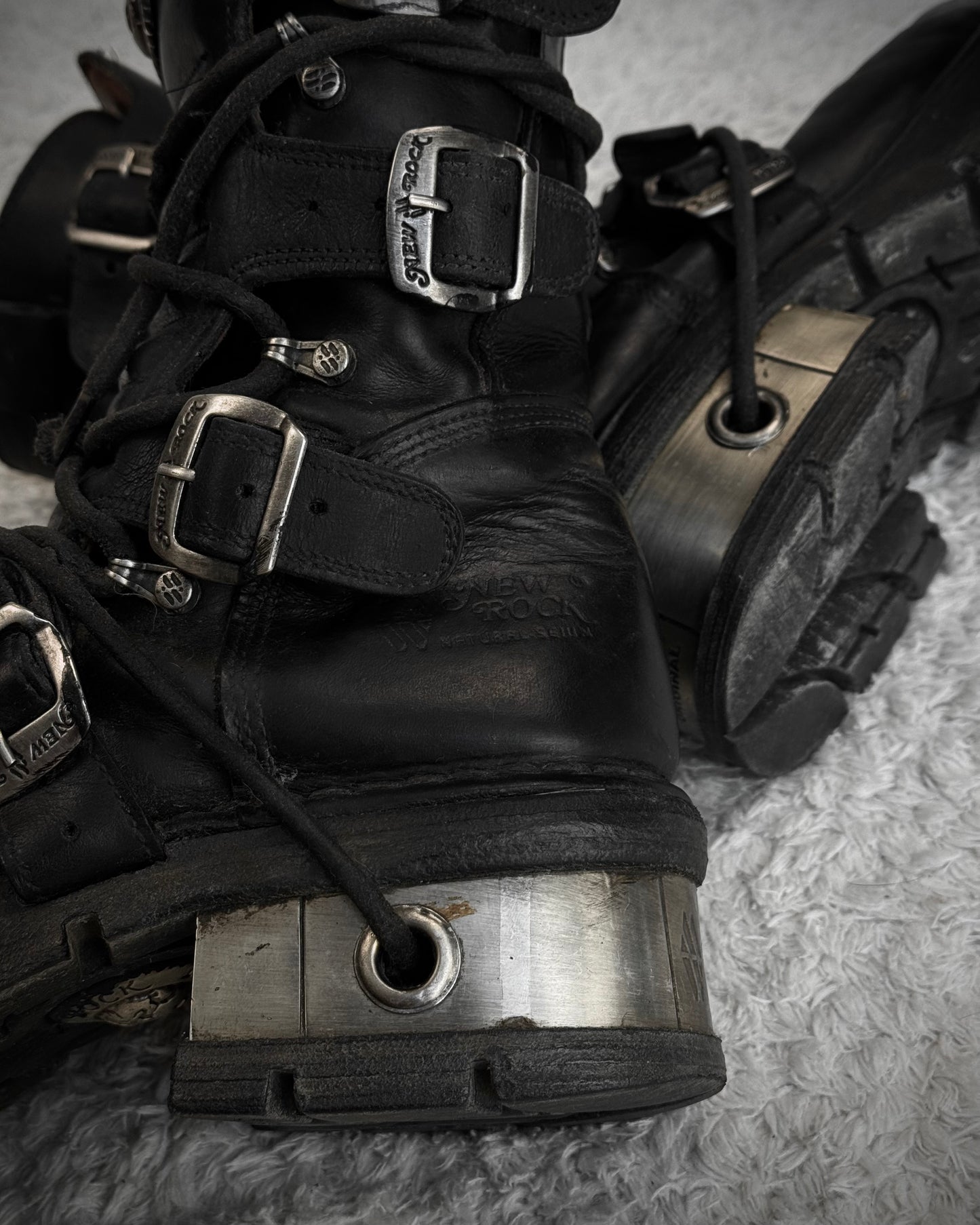 New Rock Steel Heel High Top Leather Boots
