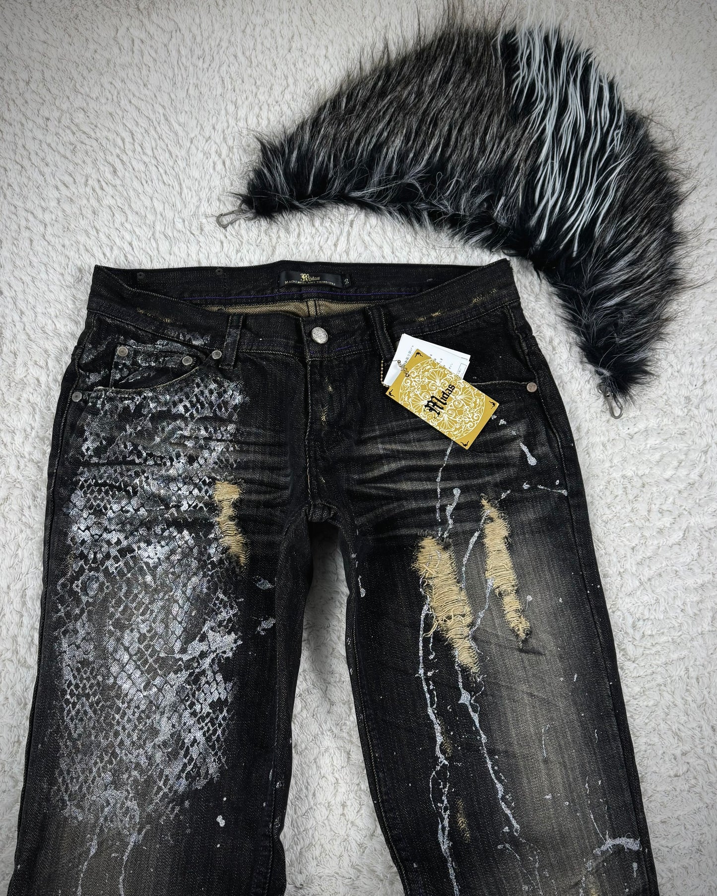 Midas Silver Python Waxed Fur Attachment Bootcut Jeans