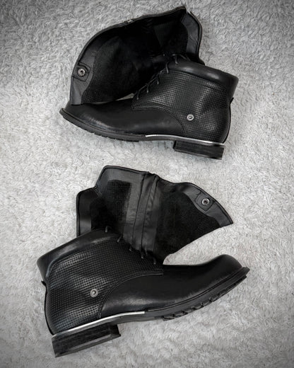 Grained Flap Over Leather Boots