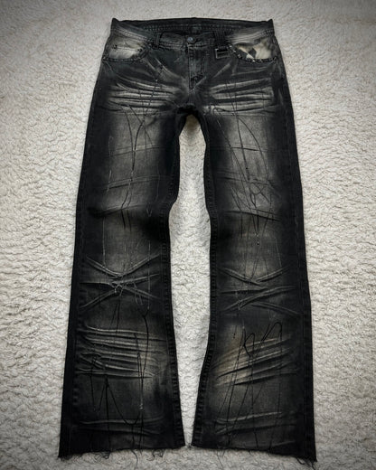 Xfrm Whiskered Paint Splatter Studded Flared Jeans