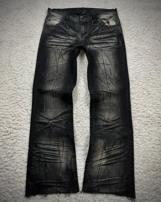 Xfrm Whiskered Paint Splatter Studded Flared Jeans