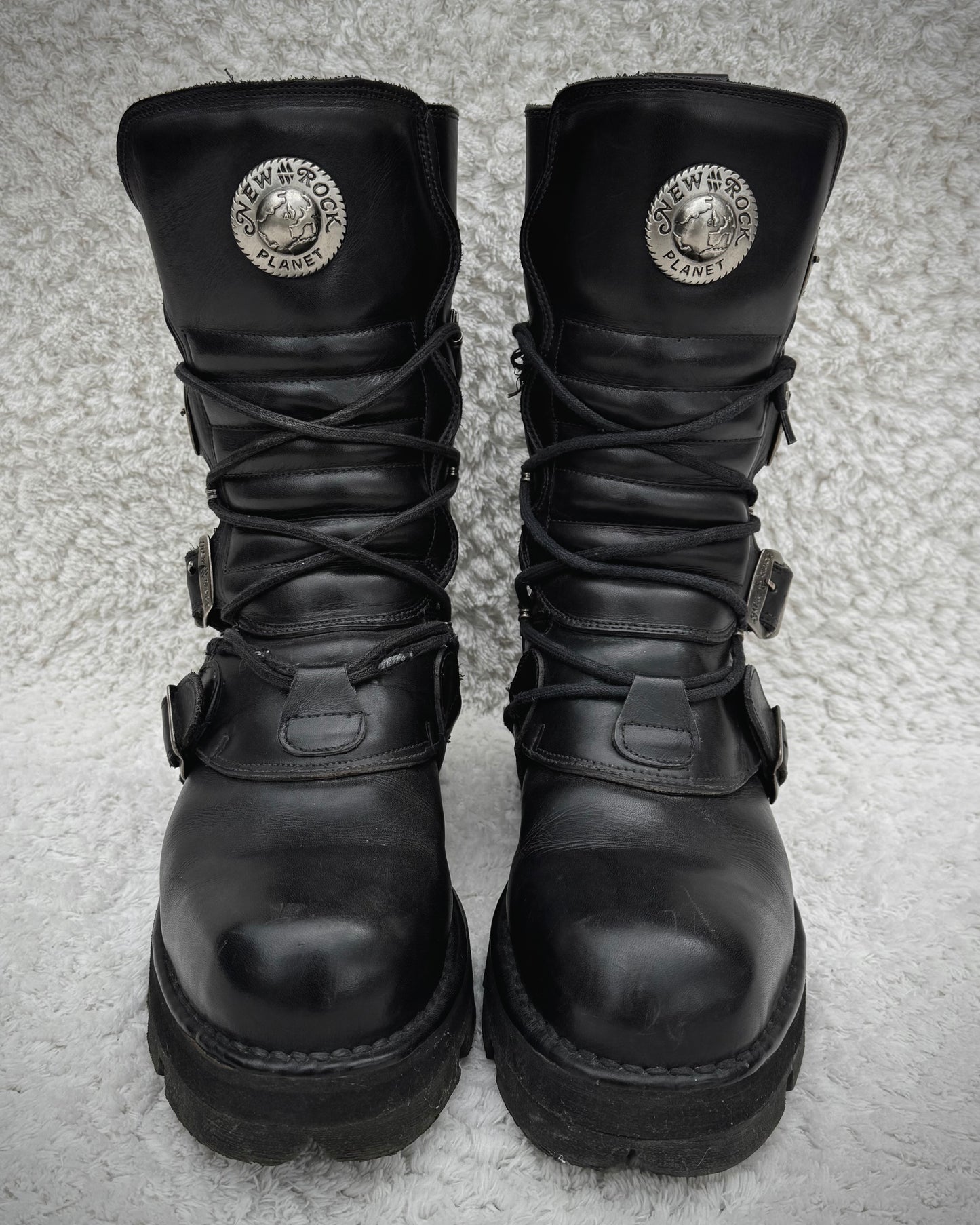 New Rock Laced Steel Heel Leather Boots