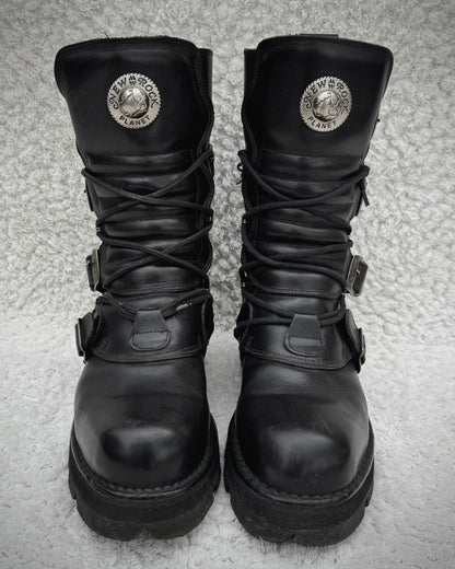 New Rock Laced Steel Heel Leather Boots