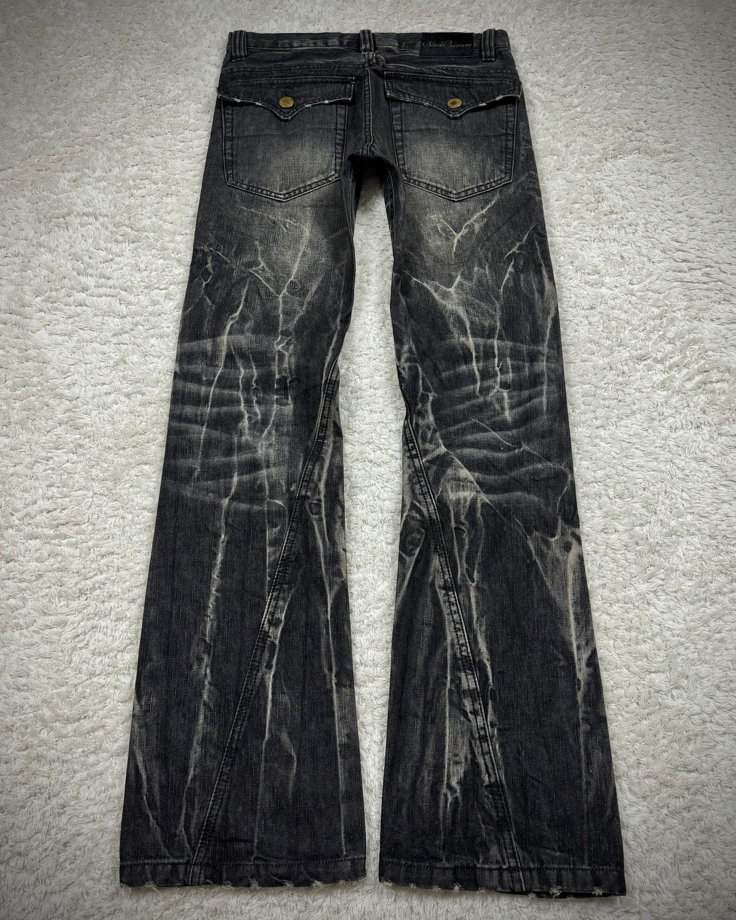 Black Baccara Whiskered Storm Washed Bootcut Jeans