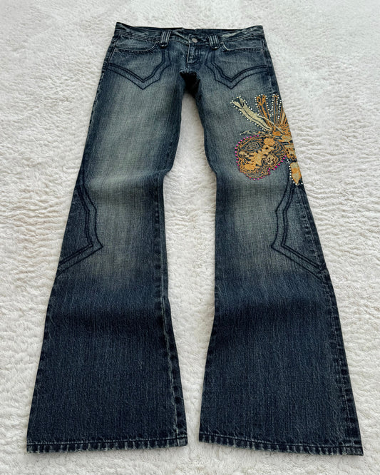 Tornado Mart Tribe Skull Embroidery Flared Jeans