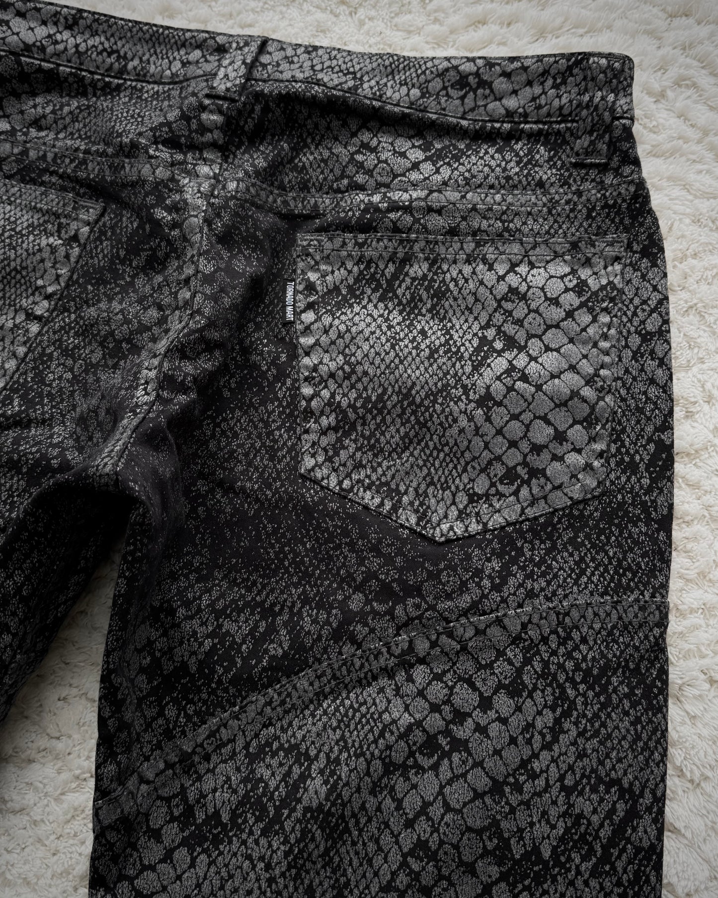 Tornado Mart Python Coated Lace Up Flared Jeans