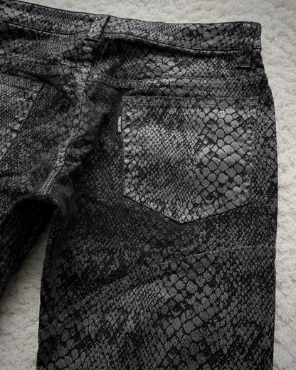 Tornado Mart Python Coated Lace Up Flared Jeans