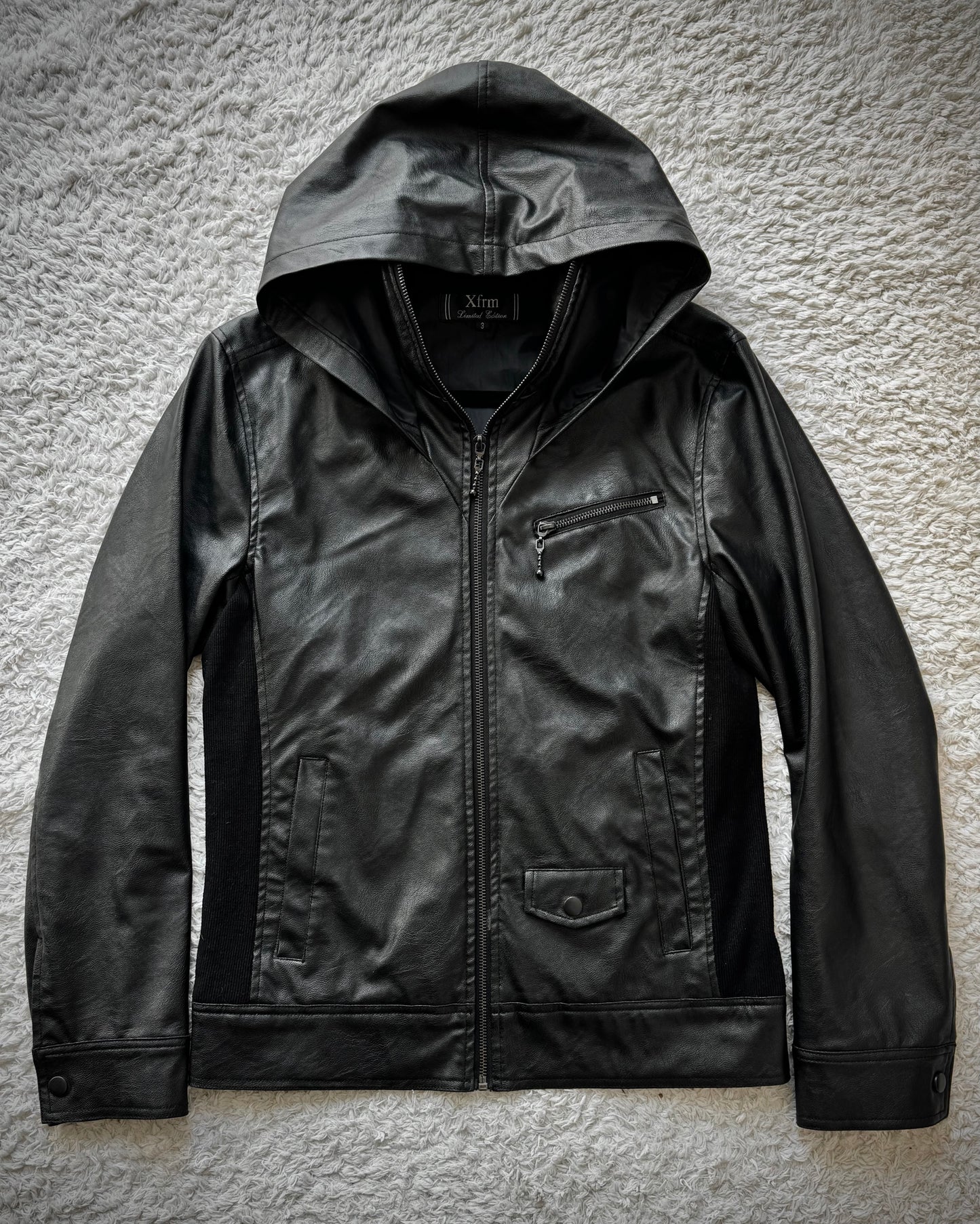 Xfrm Full Zip Hooded Faux Leather Jacket