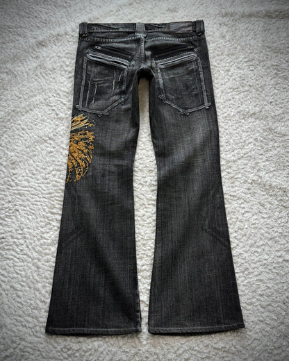 Tornado Mart Tribe Skull Embroidery Flared Jeans