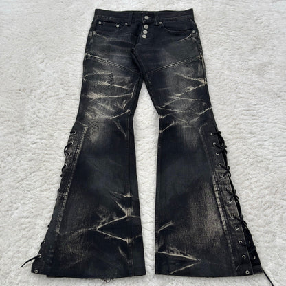 Tornado Mart Snakeskin Imprinted Flared Lace-Up Jeans