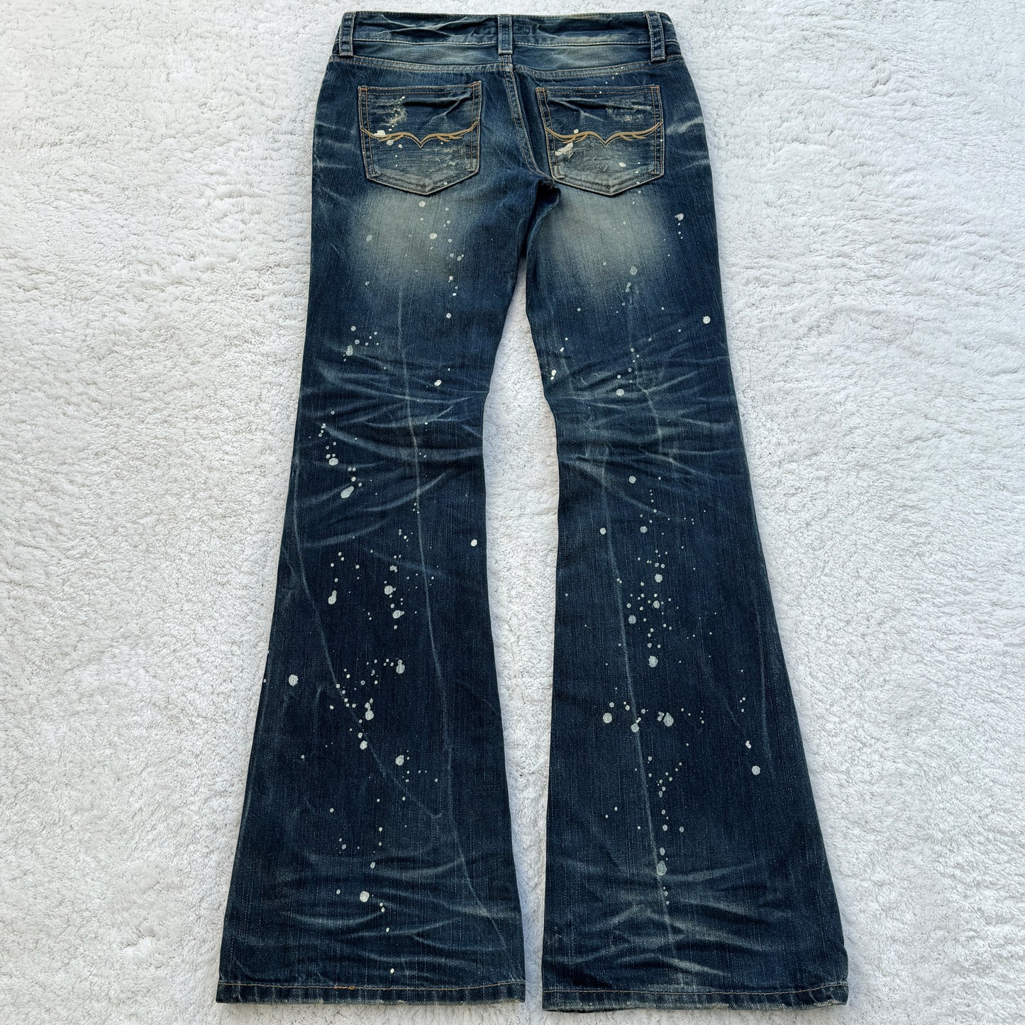 Fuga Paint Splatter Distressed Mud Wash Flared Jeans