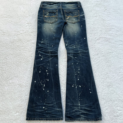 Fuga Paint Splatter Distressed Mud Wash Flared Jeans