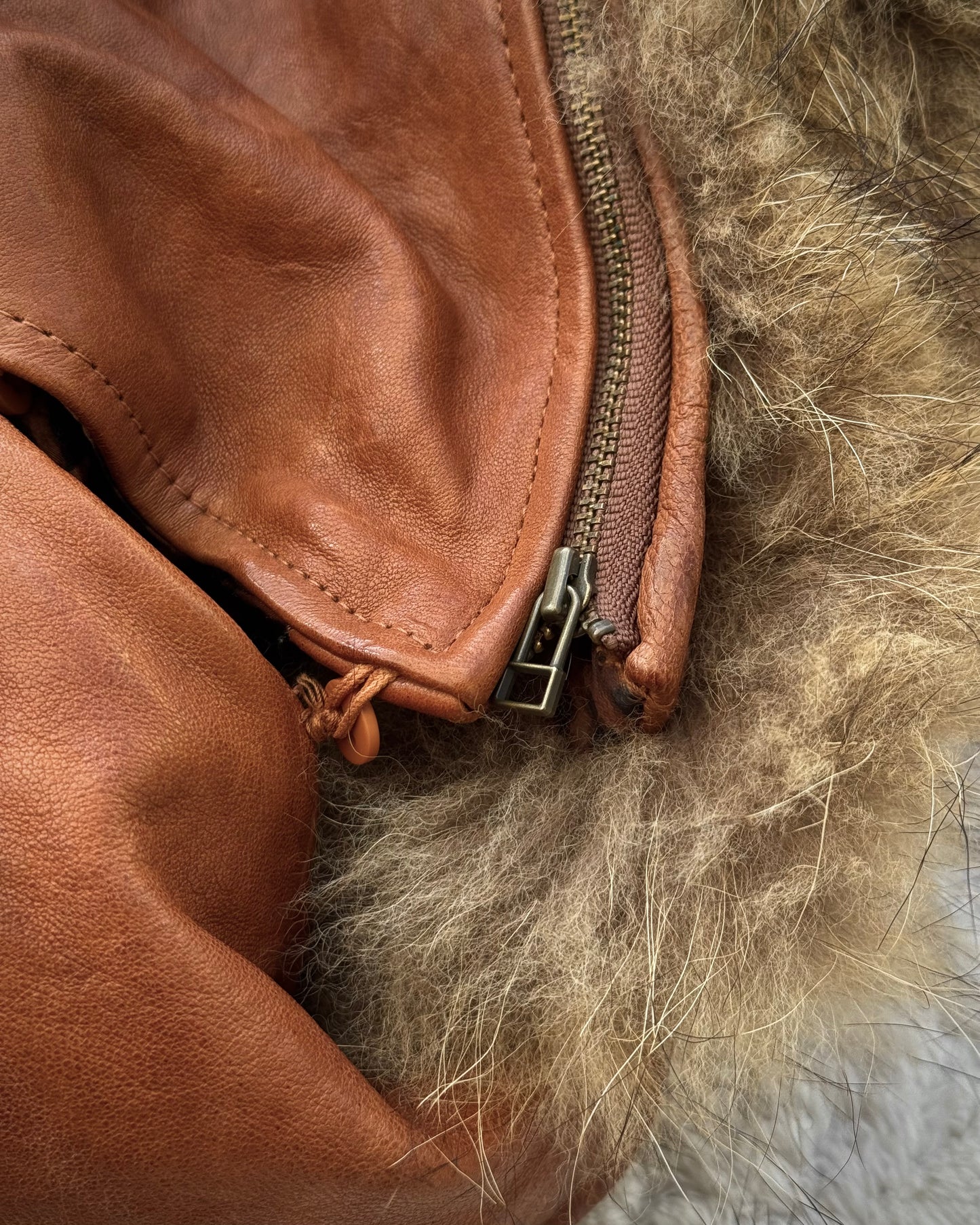 G.O.A Raccoon Fur Vintage Leather Jacket