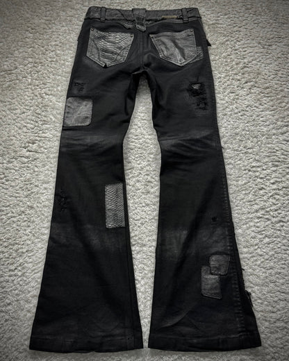 14th Addiction “Coyote 03” Python Leather Repaired Flared Pants