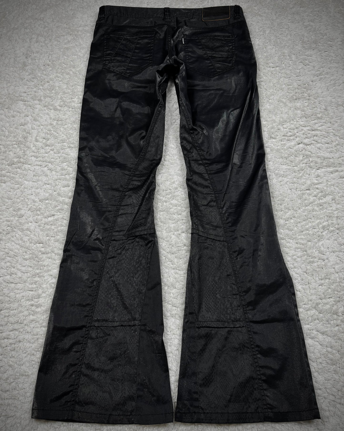 Tornado Mart Python Shimmer Coated Flared Pants