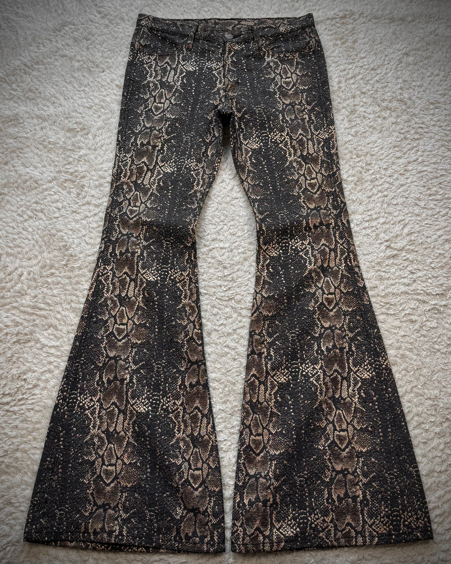 Dee Dee Python Woven Bell Bottom Flared Pants